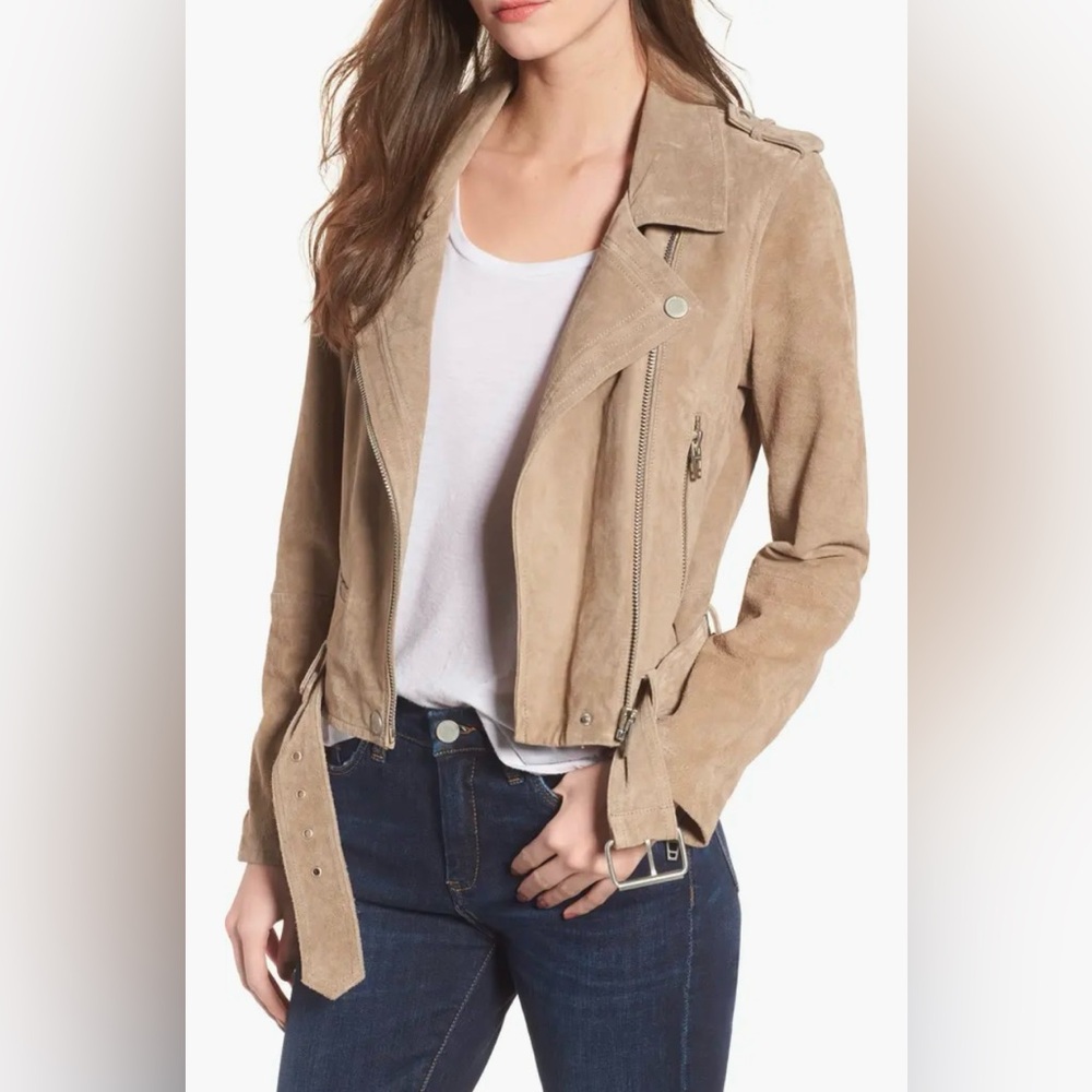 Blanknyc Suede Moto Jacket Medium Leather Sand Tan Biker Cropped whimsygoth Rock